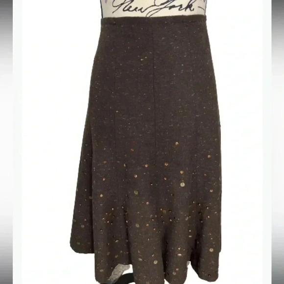 COLD WATER CREEK SKIRT BROWN WOOL TWEED ALINE MID LENGTH PLEATED SIZE 4 - Picture 6 of 13